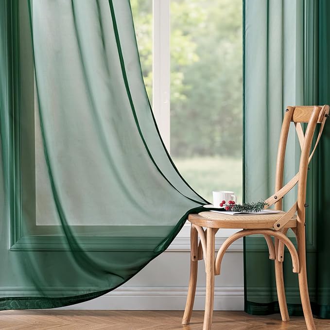MIULEE Hunter Green Sheer Curtains 54 X 84 Inches, 2 Panels | Solid Color - Image 6
