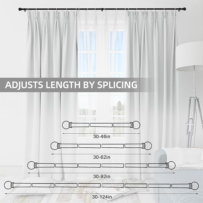 Thestoa Black Curtain Rods for Windows 66 to 120 inch, 5/8" Diameter Matte - Image 5