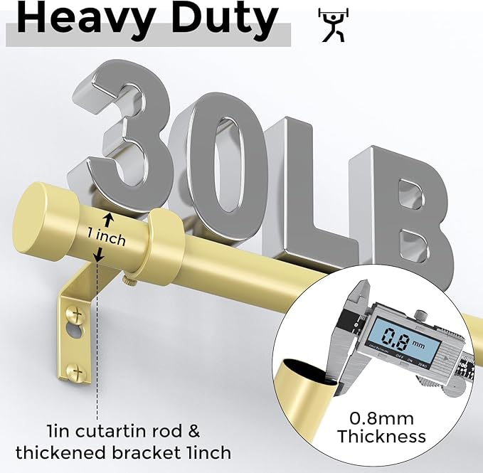 VOIIY Gold Curtain Rods for Windows, Size:36-88 Inch - Image 3