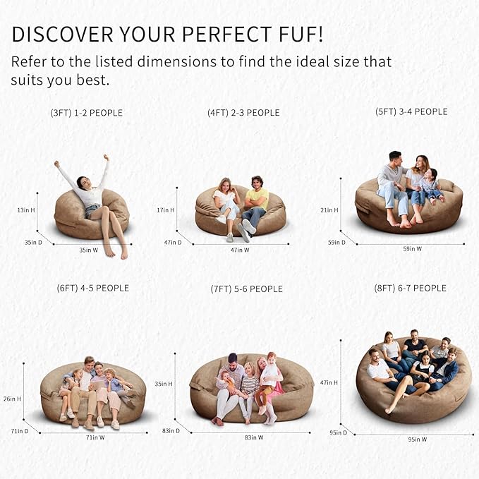 Bean Bag Chair for Adults 4FT,Soft Removable Cover for Teens/Girls Bedroom,Fluffy Giant Round Floor Beanbag Lounger Chairs (No Filler,Tan)