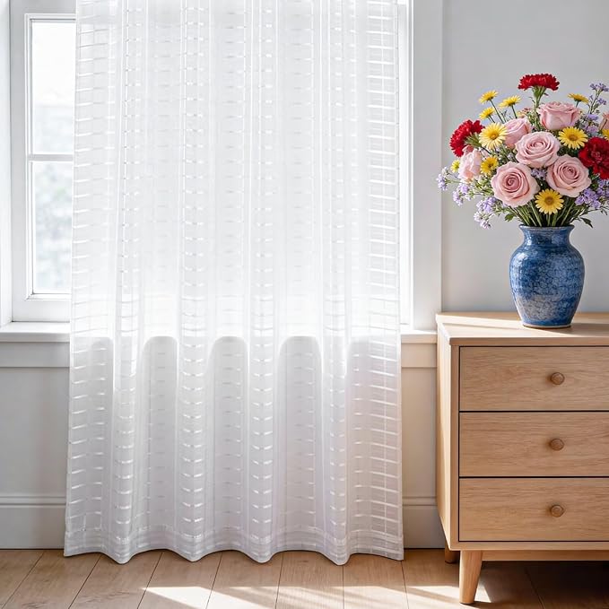 SpaceDresser Check Sheer Curtains 54 Inches Long - Image 3