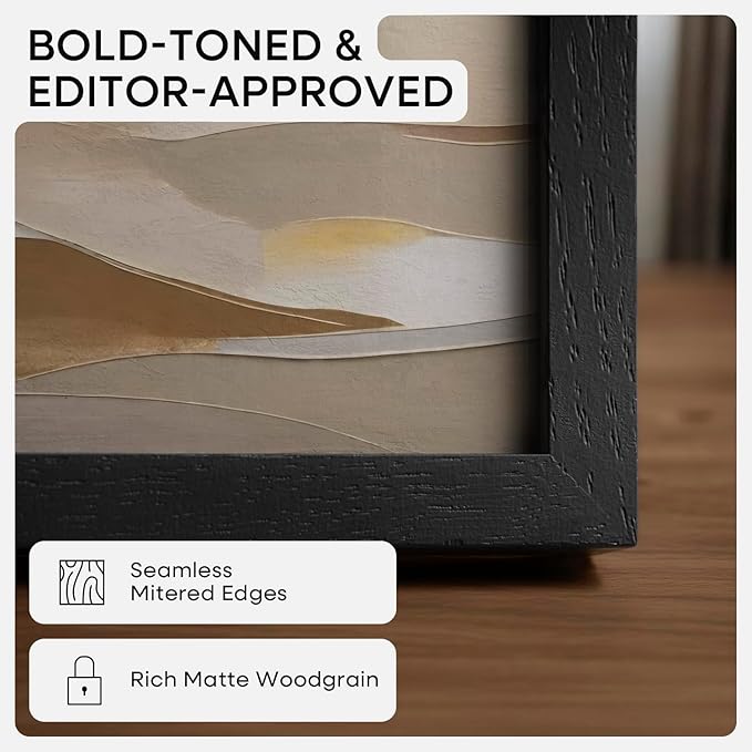 Homeforia 15x15 Black Wood Frame, High End Oak 15 x 15 Square Picture Frames with Mat 11 by 11 inches Photo, 15by15 Black Wooden Poster Frames Matted to 11x11 Print, Tempered Glass, Wall Kit, Set of 1