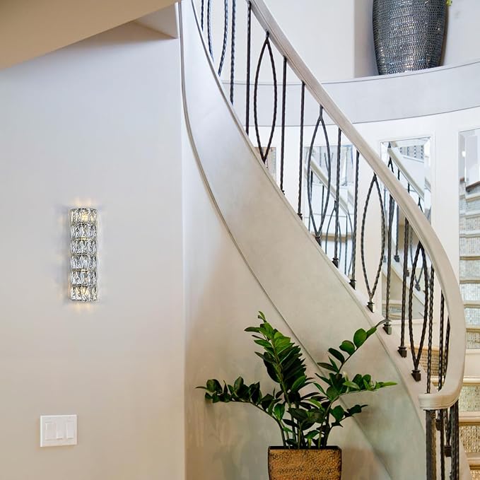 6 Layer Chrome Crystal Wall Sconce, Modern Wall Lamp Light Fixture for Bathroom Vanity, Stairway, Kitchen, Living Room, Bedroom, Hallway