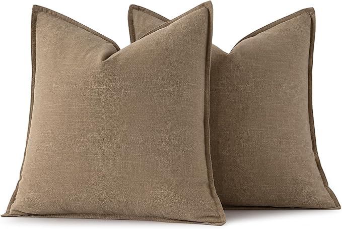 MIULEE Decorative Linen Pillow Covers 18x18 Inch Khaki | Boho Farmhouse​ ​Fall - Image 6
