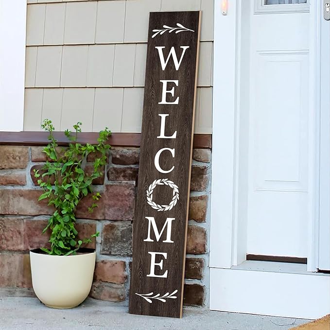 Welcome Wooden Porch Sign 47.2"H Front Door Rustic Standing Large Welcome Porch Sign for Home Front Porch Decor Rustic Wall Decor Home Farmhouse Yard Door Decorations -Brown Porch Decor