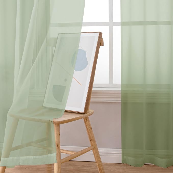 Sheer Curtains 63 inch Length 2 Panels Set, Rod Pocket Voile Fimly Sheer Drapes - Image 4