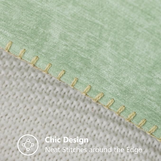 decorUhome Chenille Soft Throw Pillow Covers 18x18 Set of 2, Farmhouse Velvet Neutral Decorative Euro Pillow Covers with Stitched Edge for Couch Sofa Bed Home Decor, Sage Green
