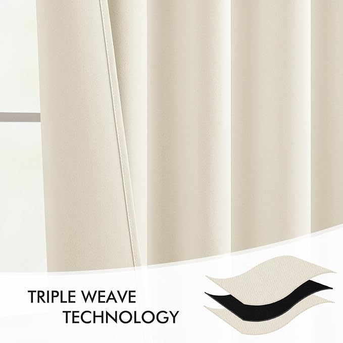 MIULEE Beige White Back Tab Blackout Curtains 52x63 Inches Long 2 Panel Set | - Image 7