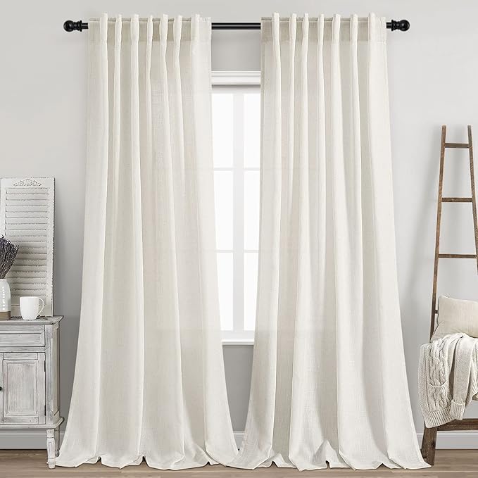Nanspring Semi Sheer Linen Curtains 90 Inches Long by Nanspring