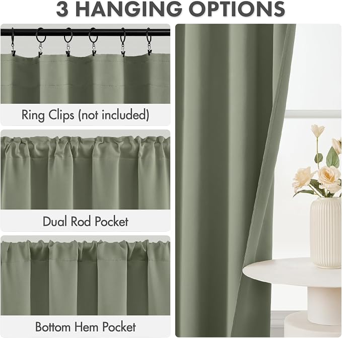 MIULEE 4 Panel Set Short Bedroom Blackout Curtains 54 Inch Long Sage Green | - Image 2