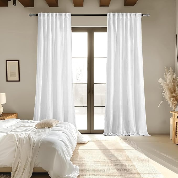 MIULEE White Linen Curtains 2 Panels Window Drapes 37x90 Inches | Curtains - Image 6