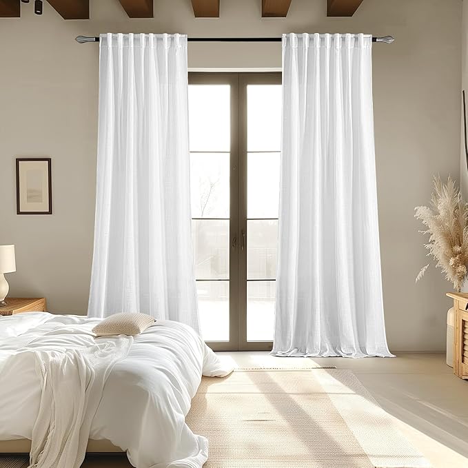 MIULEE White Linen Curtains 120 Inches Long 2 Panels - Image 6