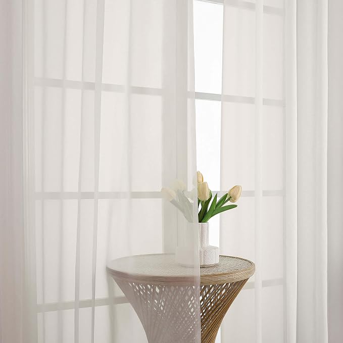 Chyhomenyc Extra Long Ivory Sheer Curtains 102 Inches Long 2 Panels - Image 9