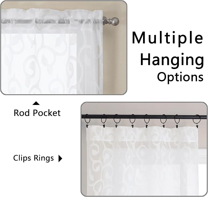 Furman Sheer White Curtains 45 Inch Length 2 Panels Set, Airy Jacquard Clip - Image 4