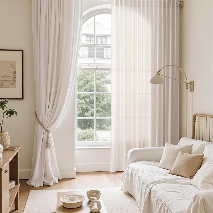 Ivory White Linen Curtains 102 Inches Long - Image 6