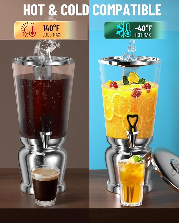 WantJoin Beverage Dispenser With Stand -2 Gallon Beverage Dispenser Drink Dispenser w/Upgraded Dual Cores & Base, Leakproof Spigot, Visible Container, Drink Dispenser For Parties, Events, Gathering