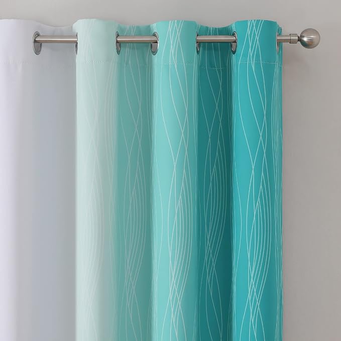 Estelar Textiler Teal and Greyish White Ombre Blackout Curtains 90 Inch Length - Image 4