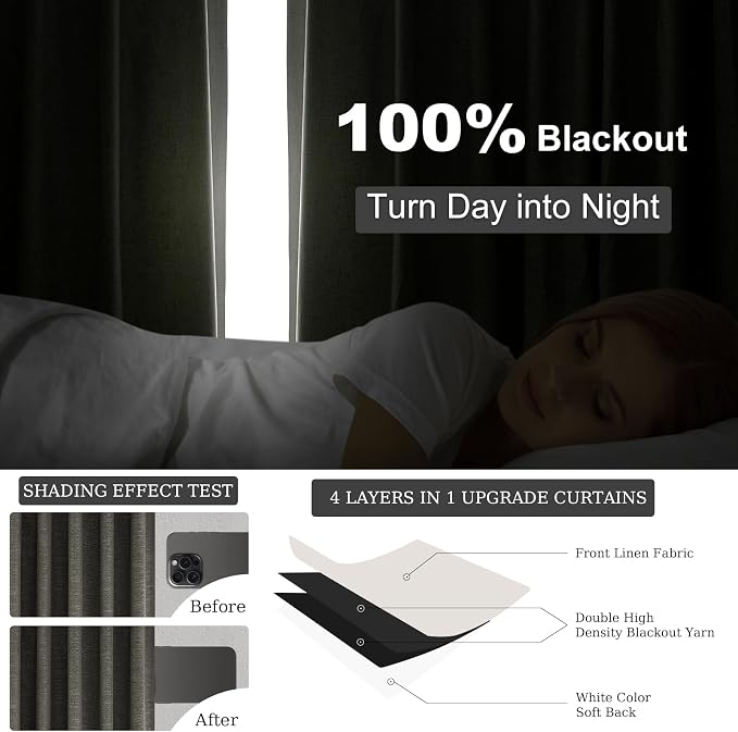 Dark Grey 100% Blackout 132 Inch Long Curtains - Image 4