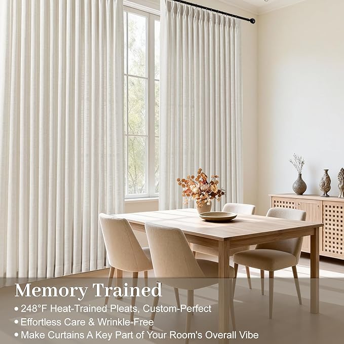 70 Inch Extra Width Pinch Pleated Curtains, Memory Trained Pleated Linen Sheer - Image 2