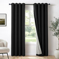 100% Blackout Linen Textured Curtains 63 Inch Long, Light Blocking, Thermal by 100BlackoutShield