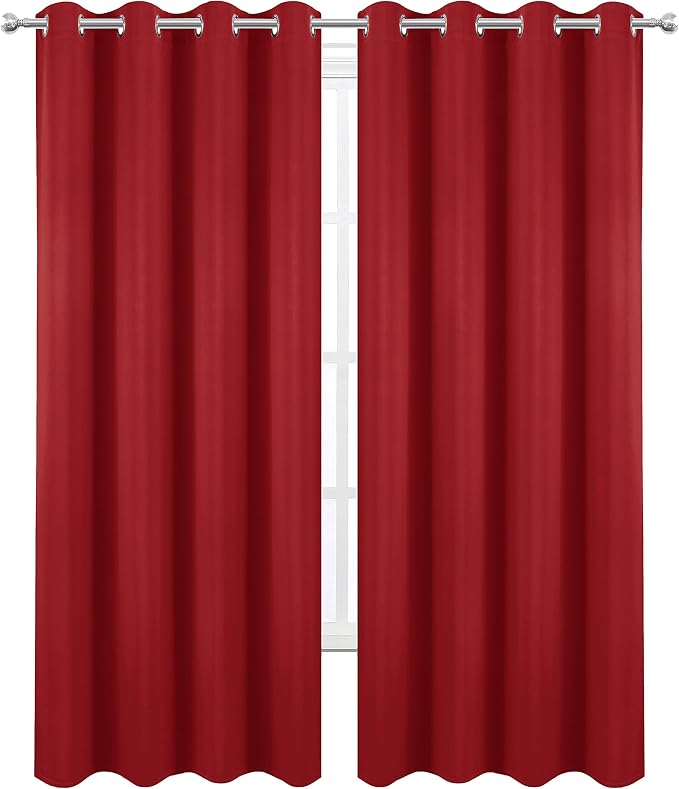 Blackout Curtains 66 x 84 inch/Bright Red Curtains Set of 2 Panels/Thermal - Image 2