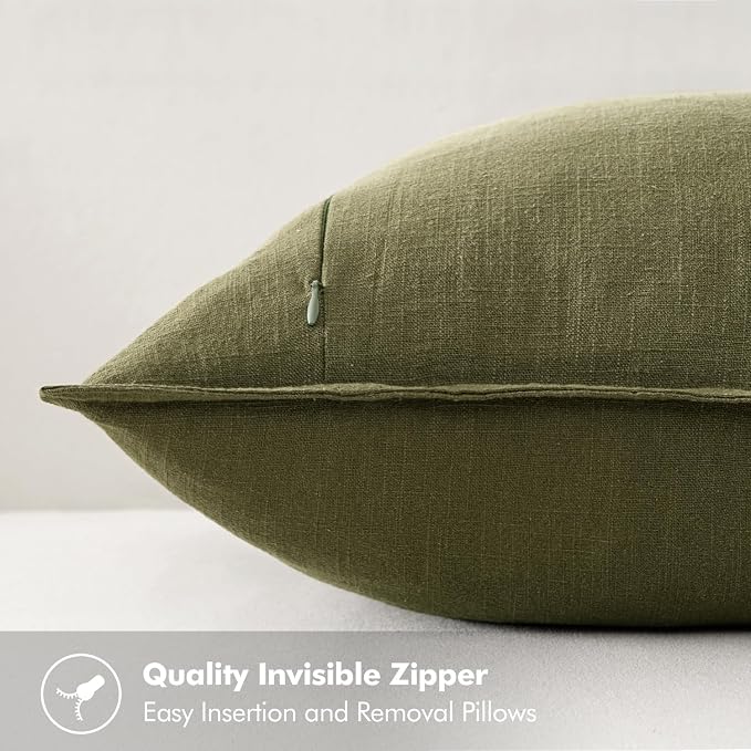 MIULEE Decorative Linen Pillow Covers 18x18 Inch Green | Boho Farmhouse​ - Image 3