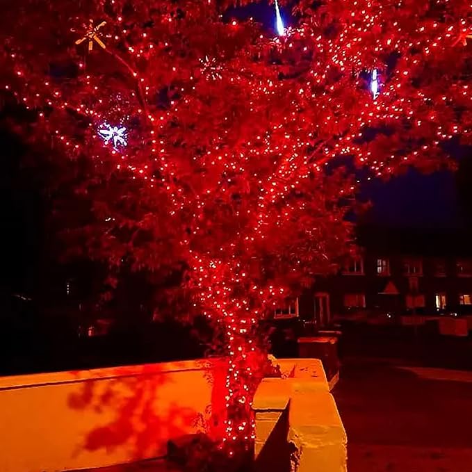 Dazzle Bright 300 LED Christmas String Lights, 100 FT Connectable Waterproof String Lights Green Wire with 8 Modes Christmas Decoration for Indoor Outdoor Party Yard Garden Decor (Red)