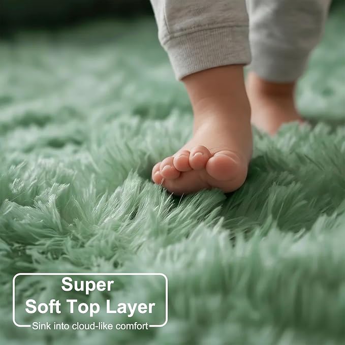 Amdrebio Sage Green Large Fluffy Rug 6x9 - Image 4