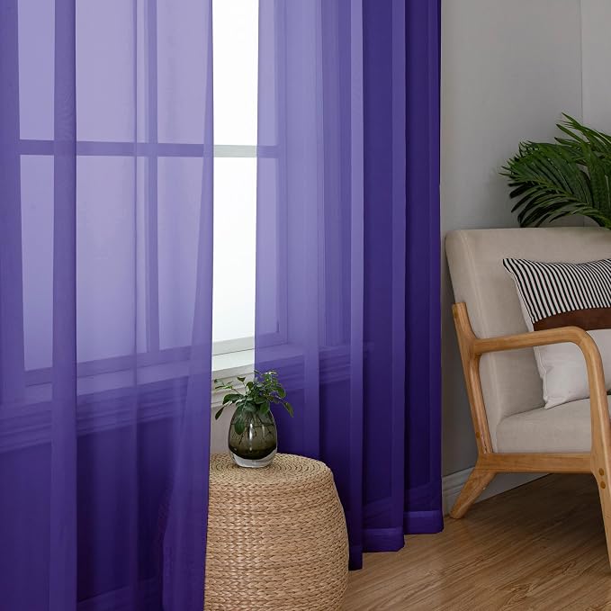 Simplebrand Purple Sheer Curtains 96 Inches Long, Light Filtering Rod Pocket - Image 3
