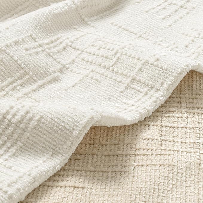 MIULEE Chenille Textured Euro Pillow Covers Cream White 22x22 Set of 2 | Slubby - Image 2