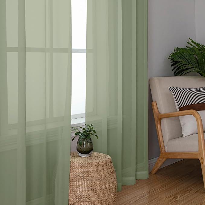 Chyhomenyc Sheer Sage Green Curtains 90 inches Long 2 Panels, Light Filtering - Image 4