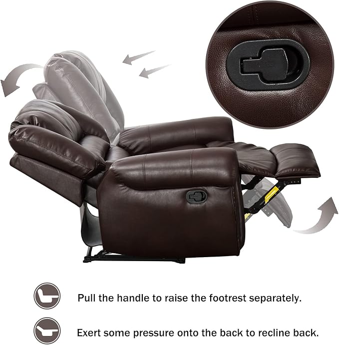 CANMOV Leather Recliner Chair Set of 2, Classic and Traditional Manual Recliner Chair with Comfortable Arms and Back,Manual Single Recliner Sofa for Living Room, Brown