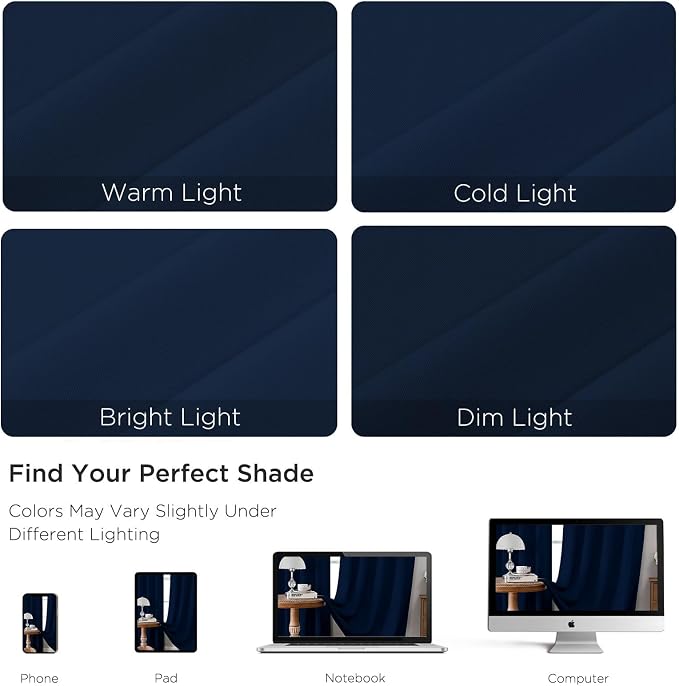CUCRAF Navy Blue Blackout Curtains 96 inch Length 2 Panels Set, Rod Pocket Room - Image 4