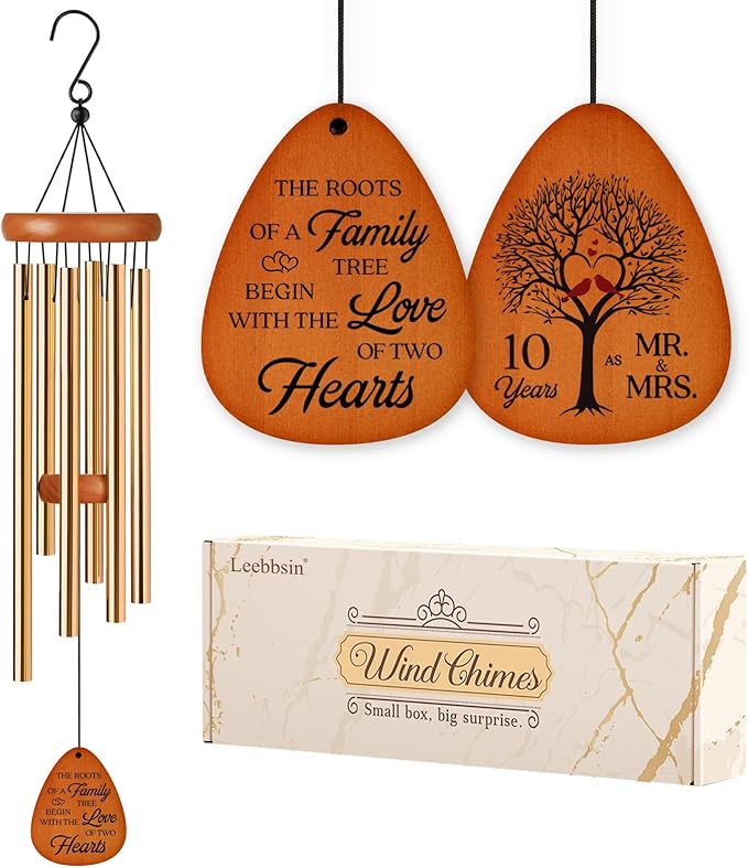 10th Anniversary Wind Chime, 10th Anniversary Romantic Gifts for Him, Her, Couple, Men, Women, Wife, Husband, Newlywed, Aluminum Anniversary's Keepsake Gifts Ideas
