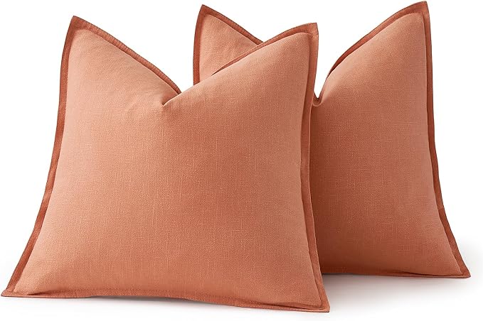 MIULEE Decorative Linen Pillow Covers 18x18 Inch Coral | Boho Farmhouse​ - Image 6