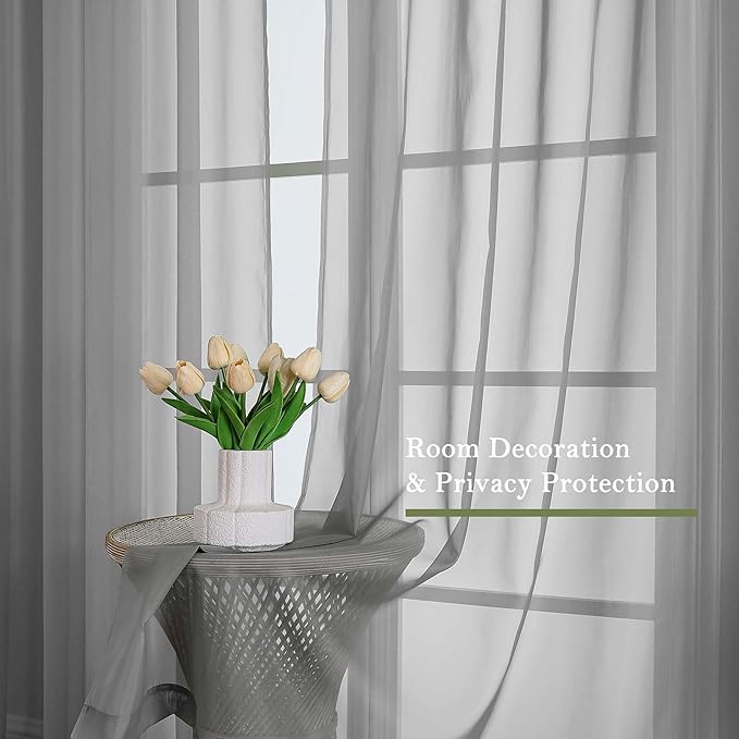 Charcoal Grey Sheer Curtains for Living Room 96 Inches Long 2 Pcs, Airy Solid - Image 4