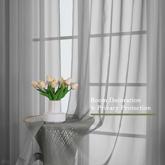 Lecloud Charcoal Grey Sheer Curtains - Image 4