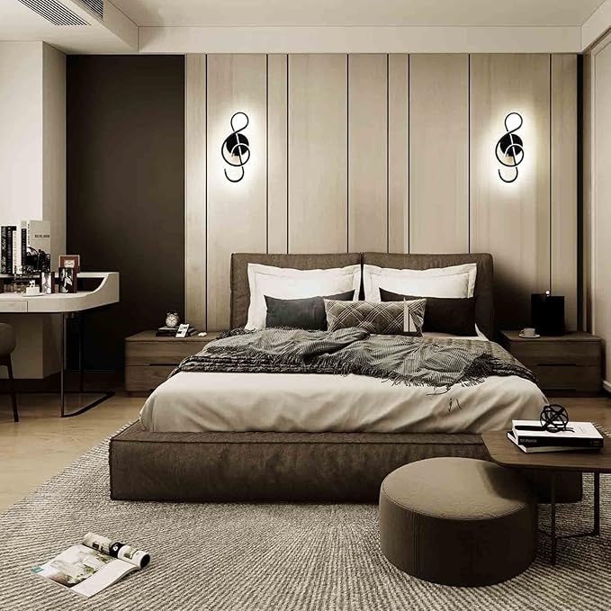 XEYOU 22W Modern Wall Sconce Lighting Indoor LED Creative Wall Light Fixture Music Symbol Art Decoration Wall Lamp for Living Room Bedroom Stair Corridor, Black 4500K