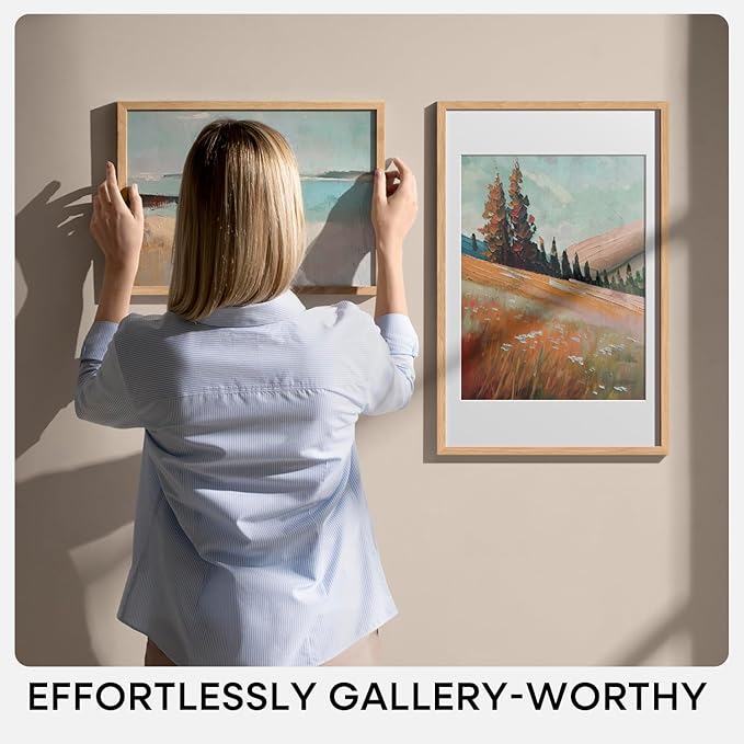Homeforia 12x18 Picture Frame Wood, High End Natural Oak 12x18 Light Wooden Poster Frame with Mat 8.5x11, 12 x 18 Frames Matted to 8.5 by 11 Photo, 18x12 Thin Frame, Tempered Glass, Wall Kit, Set of 1