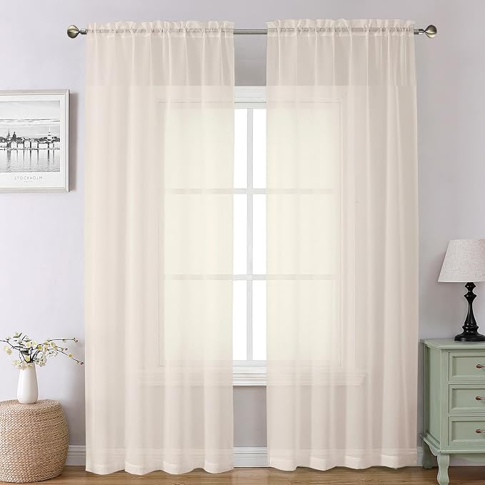Chyhomenyc Cream Sheer Curtains 90 Inches Long by Chyhomenyc