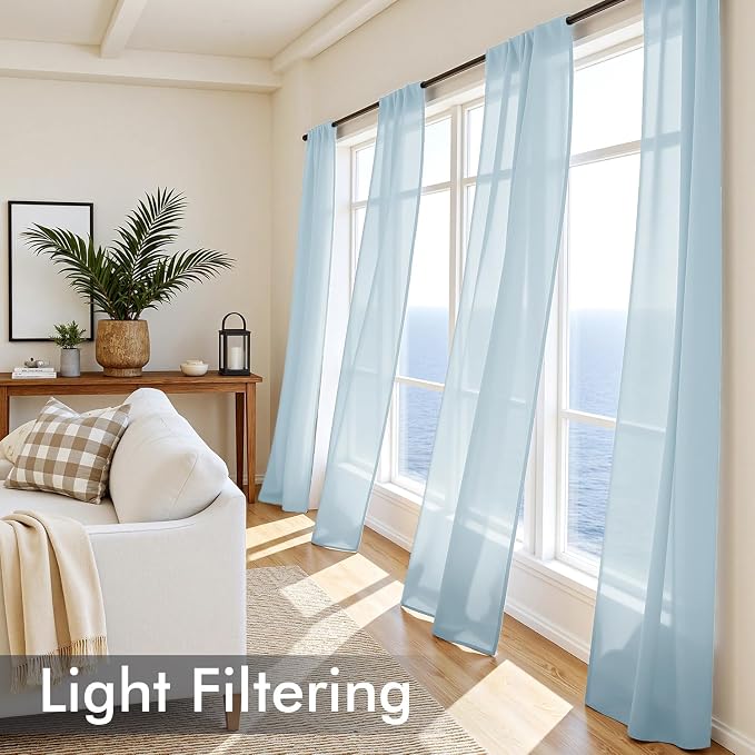 MIULEE Sky Blue Sheer Curtains 90 Inches Long, 4 Panels Set, Light Filtering - Image 4