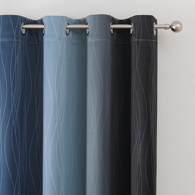 Estelar Textiler Navy Blue and Black Ombre Blackout Curtains 90 Inches Long 2 - Image 4