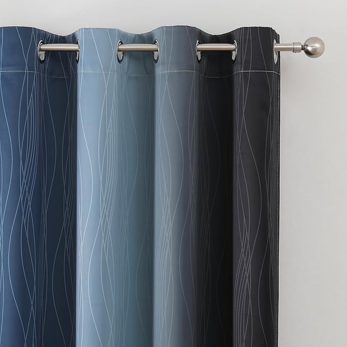 Estelar Textiler Navy Blue and Black Ombre Blackout Curtains 54 Inch Length - Image 4