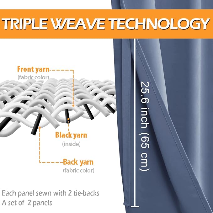 Short Blackout Curtains for Bedroom, 38 x 45 Inch | Thermal Insulated & Energy - Image 3