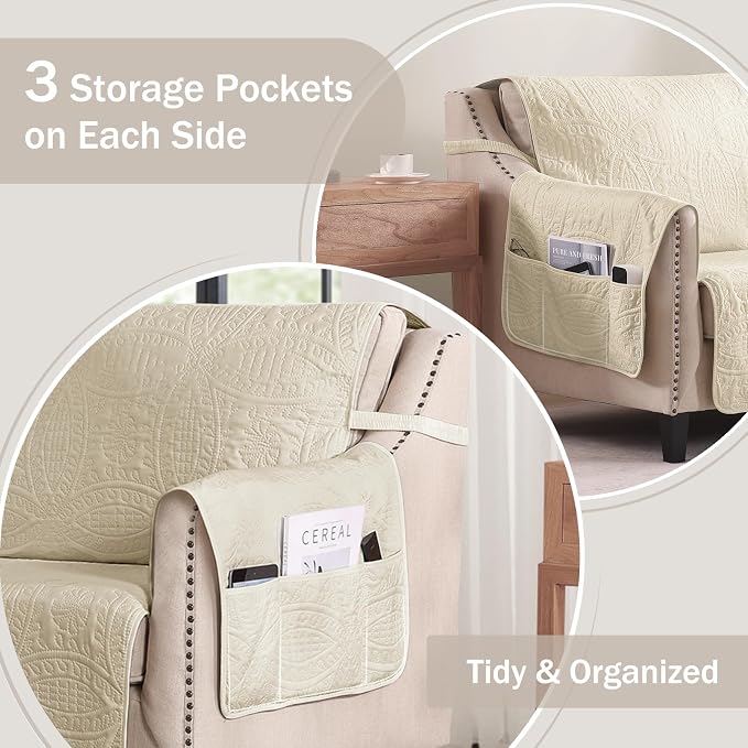 Camel Recliner TV Chair Covers, Quilted Décor Water-Repellent Medium Lazy Boy - Image 3