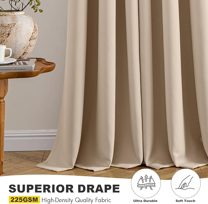 MIULEE Blackout Curtains for Bedroom 2 Panels 50 x 84 Inch Long Beige | Thermal - Image 5