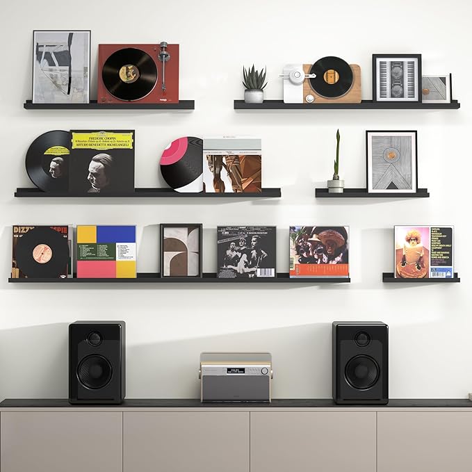 Heimlove Picture Ledge Shelf, Floating Shelves Set of 2, 72 Inches Long Large Picture Shelf for Wall with Ledge, Kids Bookshelf Wall Mounted for Living Room Bedroom Decor Books Photo Frames, Black