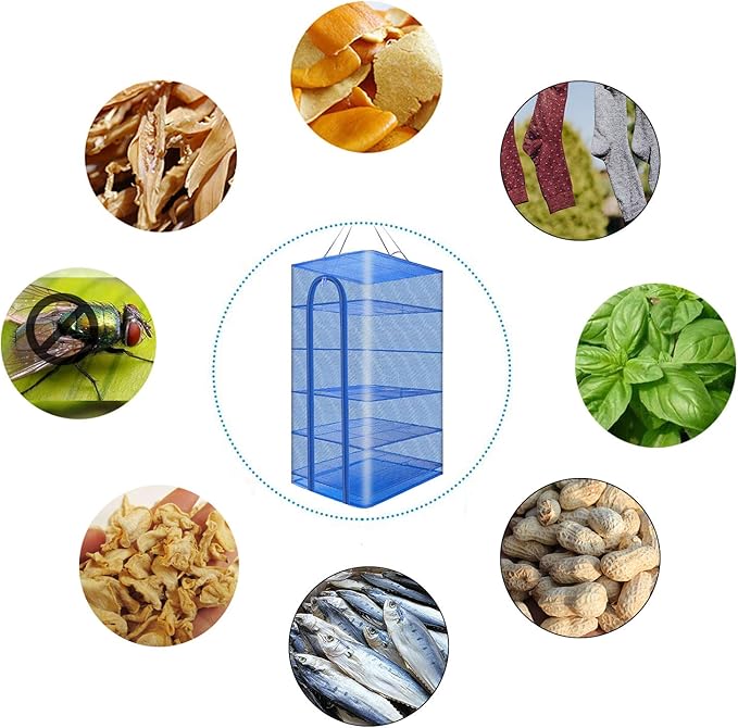 Hwayslon Hanging Drying Net Foldable Drying Rack Net Dryer 19.7"x19.7"x37.4" 6 Layer Folding Fish Mesh Collapsible Dry Net with Zippers for Fish Vegetables Drying Seeds Fruit Herb