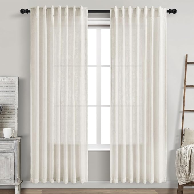 Nanspring Cream Semi Sheer Linen Curtains 79 Inch Length by Nanspring