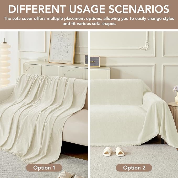 Couch Cover for Dogs, Boho Sofa Covers for 2 Cushion Couch, Chenille Sofa - Image 5